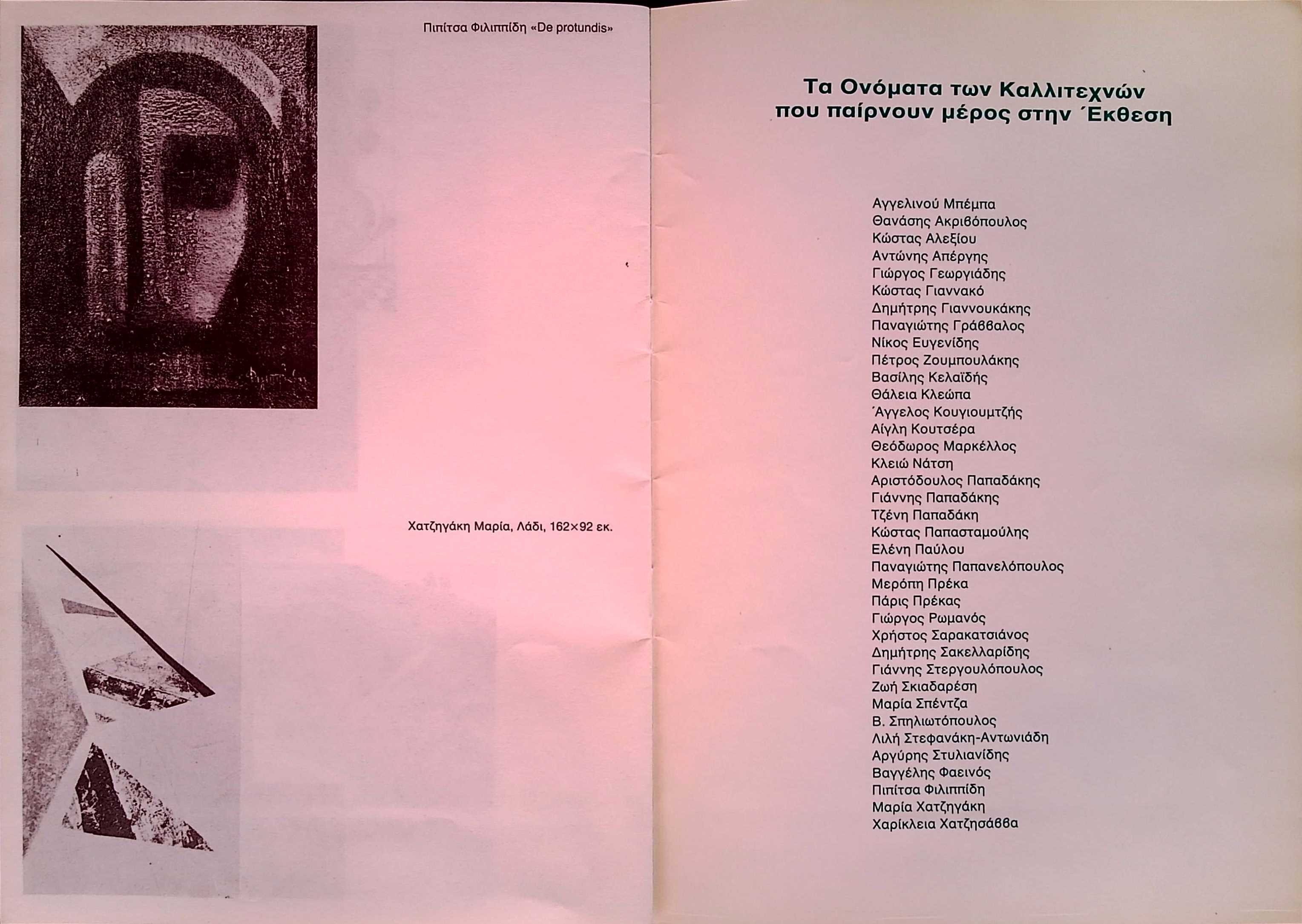 List of Artists Exhibition 1986 — Theodoros Markellos archive