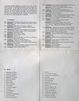 Catalog of exhibitions and works by Theodoros Markellos (1952-1982) — Theodoros Markellos