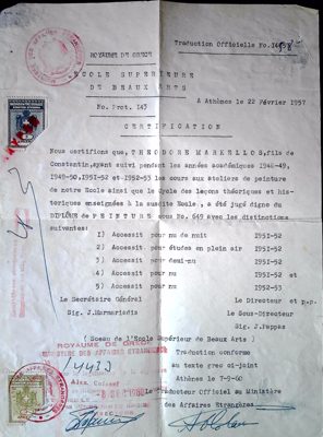 Certificate of Painting Diploma for Theodoros Markellos — Theodoros Markellos