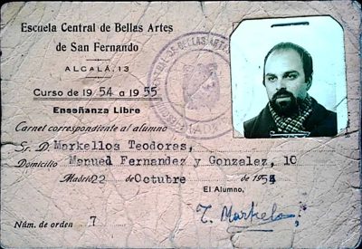Enrollment Certificate Theodoros Markellos, Central School of Fine Arts San Fernando, 1954 — Theodoros Markellos