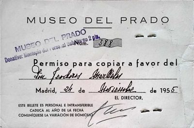 Copy permission from Museo del Prado for Ferdous Markellos, 1955 — Theodoros Markellos