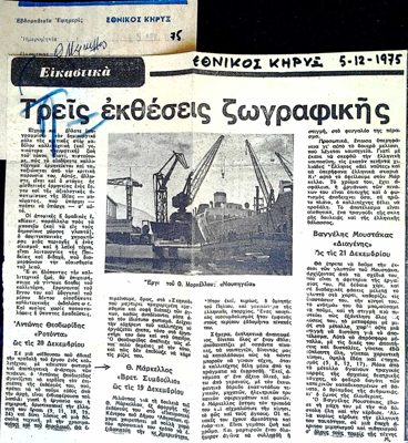 Ethnikos Kyris: Review of Theodoridis, Markellos, Moustakas exhibitions (1975) — Theodoros Markellos