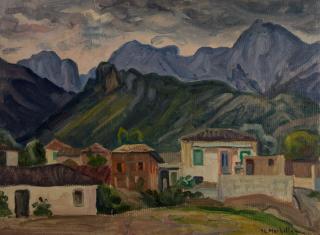 Ag. Marina — Oil painting, Fiberboard, 46.00×61.00cm — Theodoros Markellos