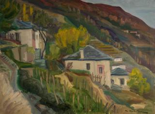 Village on the Slope — Oil painting, Canvas, 46.00×61.00cm — Theodoros Markellos