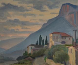 Leonidio, Dusk — Oil painting, Canvas, 46.00×55.00cm — Theodoros Markellos