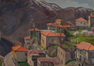 Laggadia, View — Oil painting, Canvas, 46.00×65.00cm — Theodoros Markellos