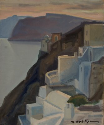 Santorini, Ia, View with Thirassia in Background — Theodoros Markellos