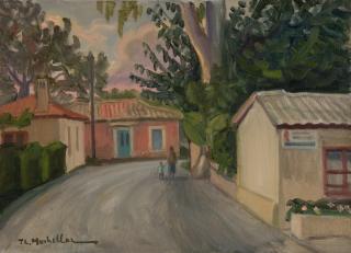 Village Street with Green Trees — Theodoros Markellos