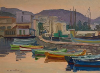 Mytilene, Caïques in Harbor, Crowd — Theodoros Markellos