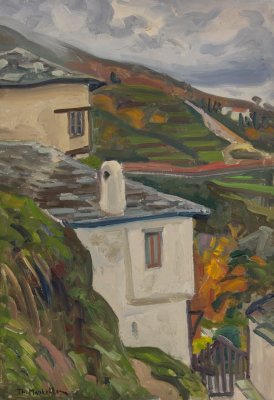 Makrinitsa — Oil painting, Canvas, 38.00×55.00cm — Theodoros Markellos