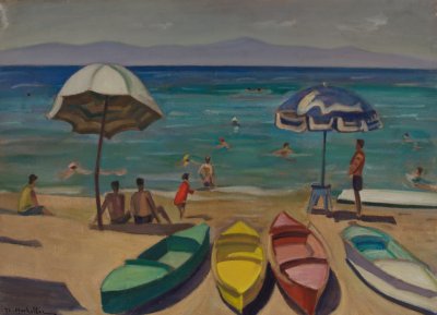 Beach in Rhodes (Three Boats on the Sand) — Theodoros Markellos
