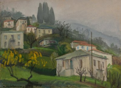 Village Among Cypress Trees — Oil painting, Canvas, 82.00×60.00cm — Theodoros Markellos