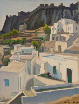 Houses, Evening with Castle in Background — Theodoros Markellos