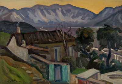Γκουρα,σπιτι,βουνα χιονισμενα,κιτρινος ουρανος — Theodoros Markellos
