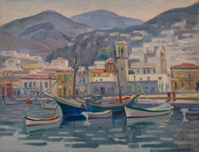 Υδρα,στο λυμανι,αποψη,γαλαζια αρμονια — Theodoros Markellos