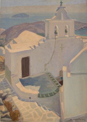 锡里福斯教堂远景：透光，海为背景 — Theodoros Markellos