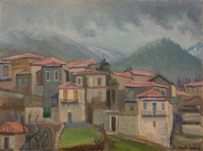 Mountain Village with Terracotta Roofs — Oil painting, Canvas, 46.00×61.00cm — Theodoros Markellos