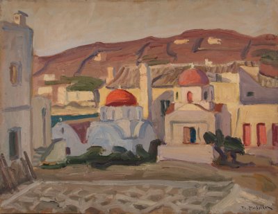 Μυκονος ,σπιτια,εκκλησια με κοκκινα τουβλα — Theodoros Markellos
