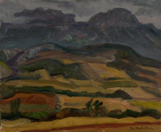 Mountain Landscape with Fields — Oil painting, Canvas, 38.00×46.00cm — Theodoros Markellos