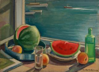 Hydra Still Life by Window with Watermelon, Morning — Theodoros Markellos