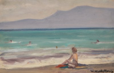 穿泳衣的卡蒂娜，海在背景 — Theodoros Markellos