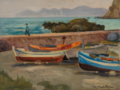 Skopelos Toward the Jetty, One Figure — Theodoros Markellos