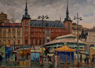 Madrid, Plaza Mayor in Rain, Luna Park — Theodoros Markellos