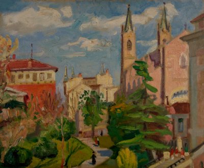 Town Square with Church and Gardens — Theodoros Markellos