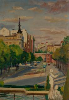 Madrid Street from Lake with Statue — Theodoros Markellos
