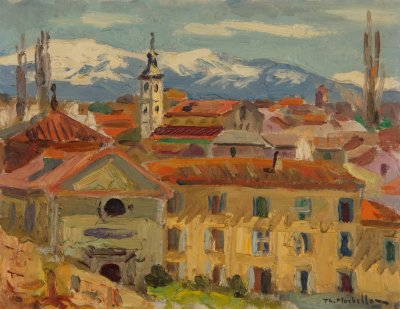 Segovia Houses, Snowy Mountains in Background — Theodoros Markellos