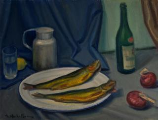 Still Life with Sardines, Onions, Bottle — Theodoros Markellos