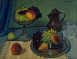 Still Life Grapes, Pears, Watermelons, Glass of Water — Theodoros Markellos